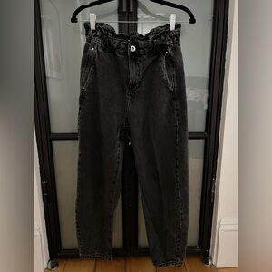 Zara Woman Gray High-Waisted Paperbag Baggy Jeans